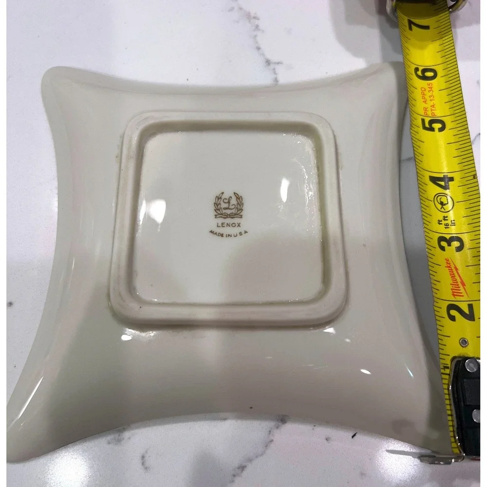 Vintage Lenox Fine China Canada Geese Square Trinket Dish Ivory Gold Rim USA